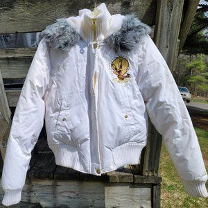 Vintage Lot 29 White Tweety Bird Puffer Jacket/Bomber Jacket - Never Worn